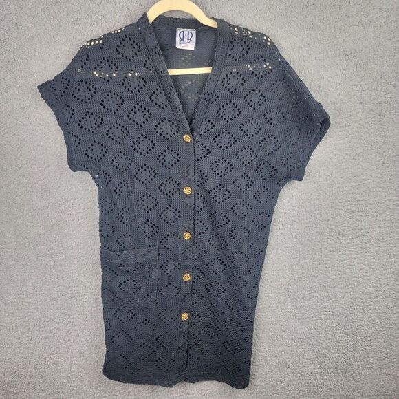 R & R Sport Other - R & R Sport Swim Cover Up Women S Black Crochet Metal Buttons Beach Boho Vintage